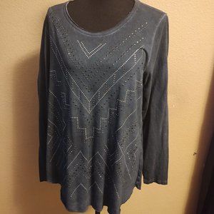 Vocal Bling Studded Blue Denim Long sleeve